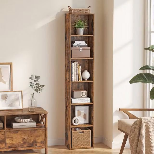 VASAGLE 6-Tier Industrial Book Shelf in Brown, H: 160.7 cm, W: 30.2 cm, D: 24.0 cm