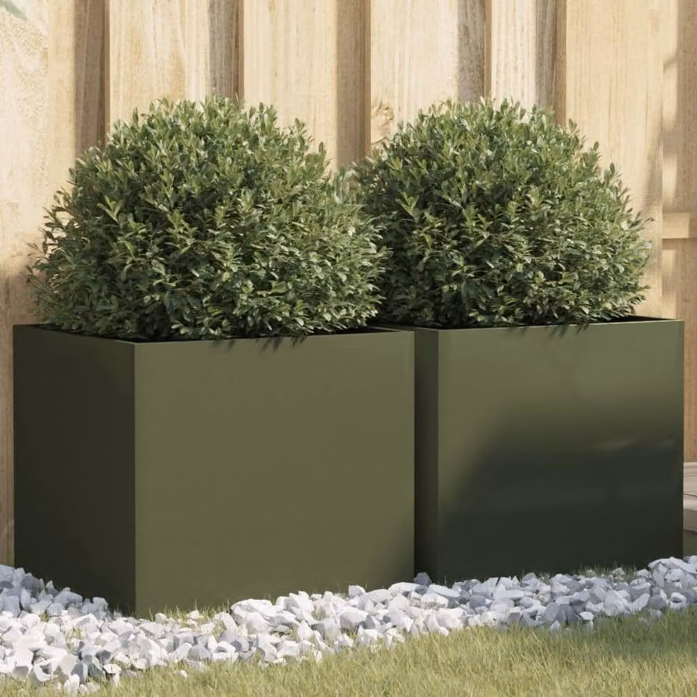 Berkfield Home Steel Planter Tub, 2 Pack, Green, W: 42 cm, D: 40 cm, H: 39 cm – 2