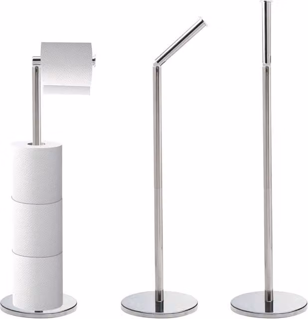 Crystals 2-in-1 Freestanding Chrome Bathroom Toilet Roll Holder and Spare Roll Dispenser in Metallic Silver