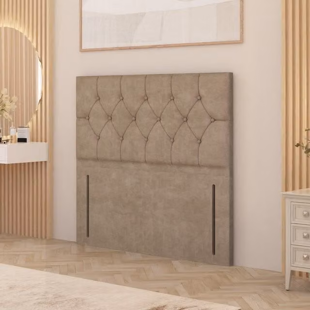 Somnior Beds Ltd Chesterfield Plush Velvet Floor Standing Upholstered Headboard in Beige