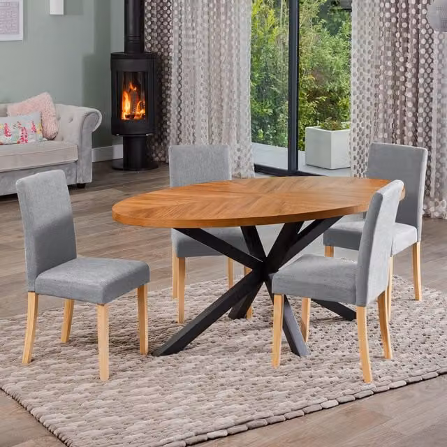 Artemis Home Dosenna Oval Dining Table Set with 4 Grey Maiolo Fabric Chairs