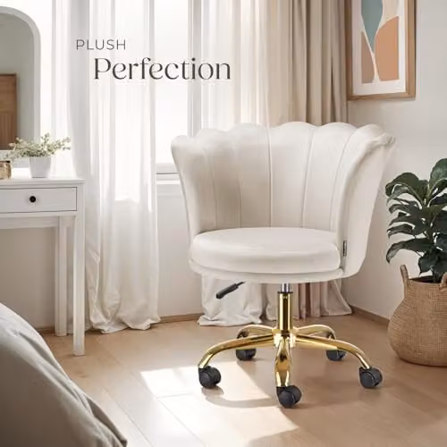 tectake Art Deco Swivel Armchair with Velvet Cover and Metal Frame in Beige and Gold, W/D/H: 64.0 x 65.01 x 88.0 cm – 2