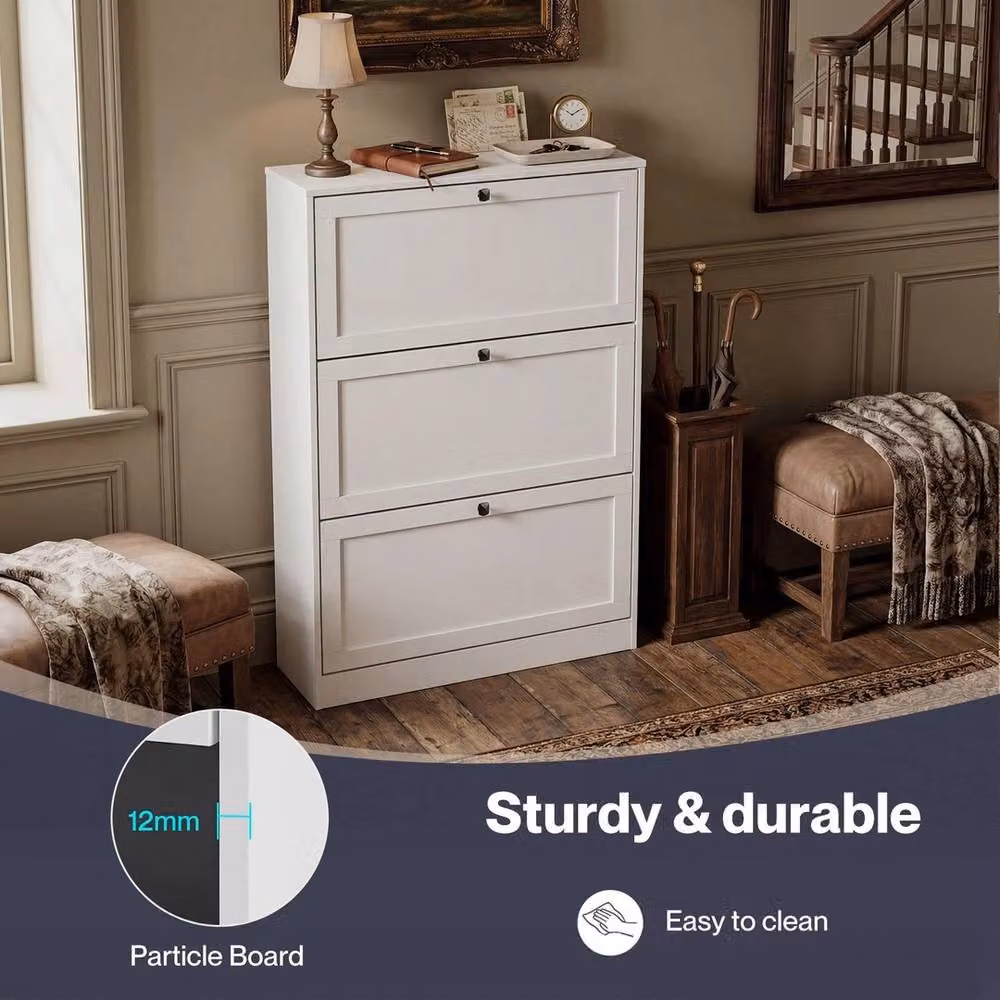 VOGREX Slim Tall Shoe Storage Cabinet in White Matt Finish – 4