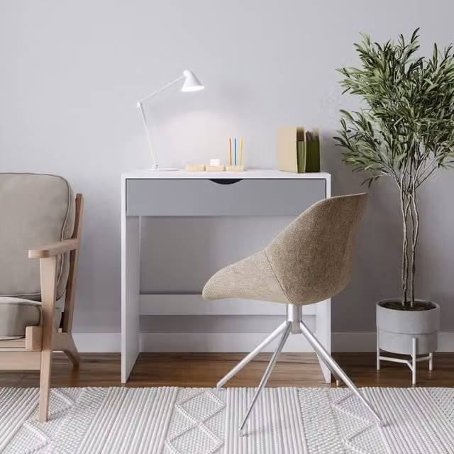 URBNLIVING Modern Wooden 1 Drawer Computer Desk and Dressing Table in White and Grey