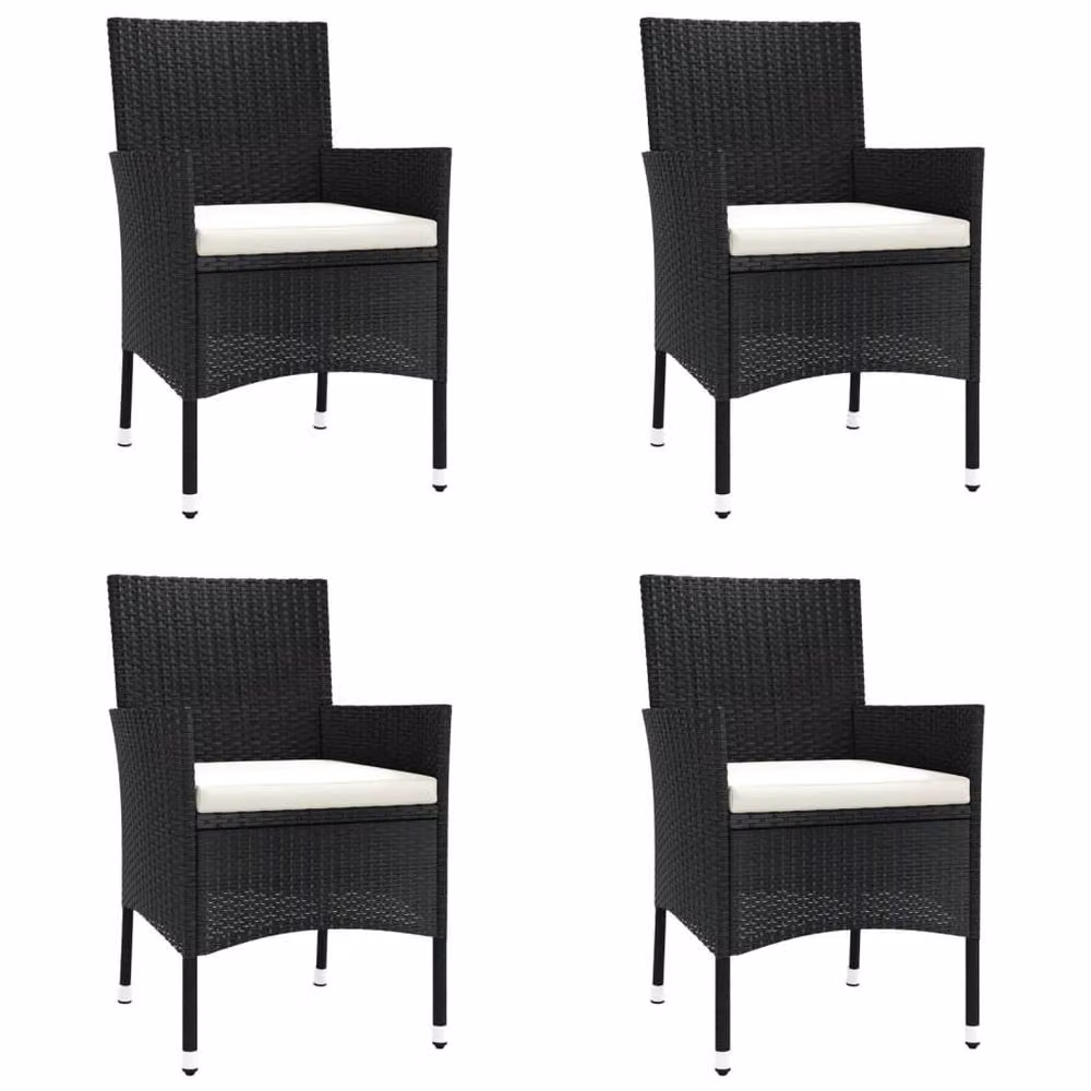 Berkfield Home 5 Piece Black Poly Rattan Garden Bistro Set with Cushions – 4