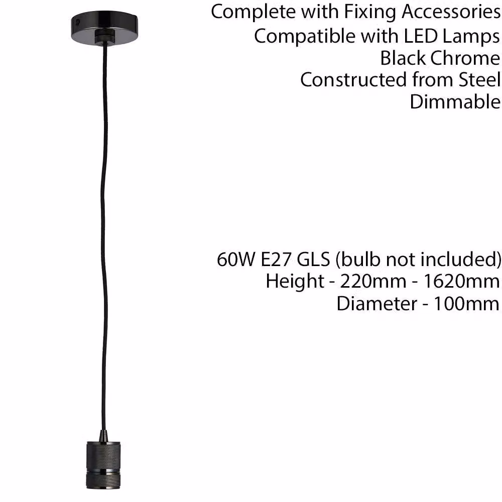 Loops Industrial Adjustable Hanging Ceiling Pendant Light in Black and Chrome – 2