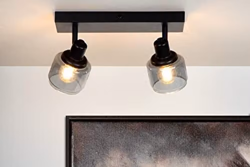 Lucide Bjorn Dimmable and Adjustable Twin Ceiling Spotlight in Black with Transparent Glass – 2