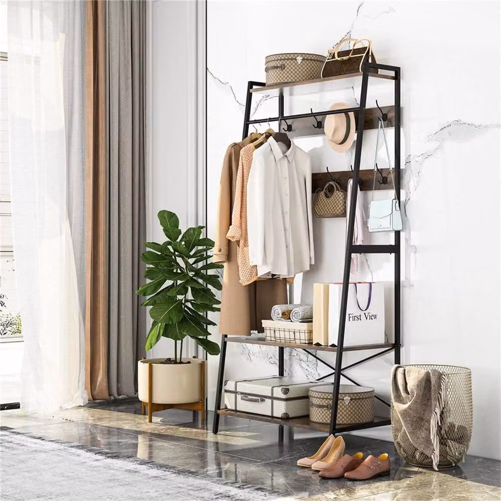 Kelvenix Industrial Clothes Rail Garment Rack and Coat Stand in Brown – 4