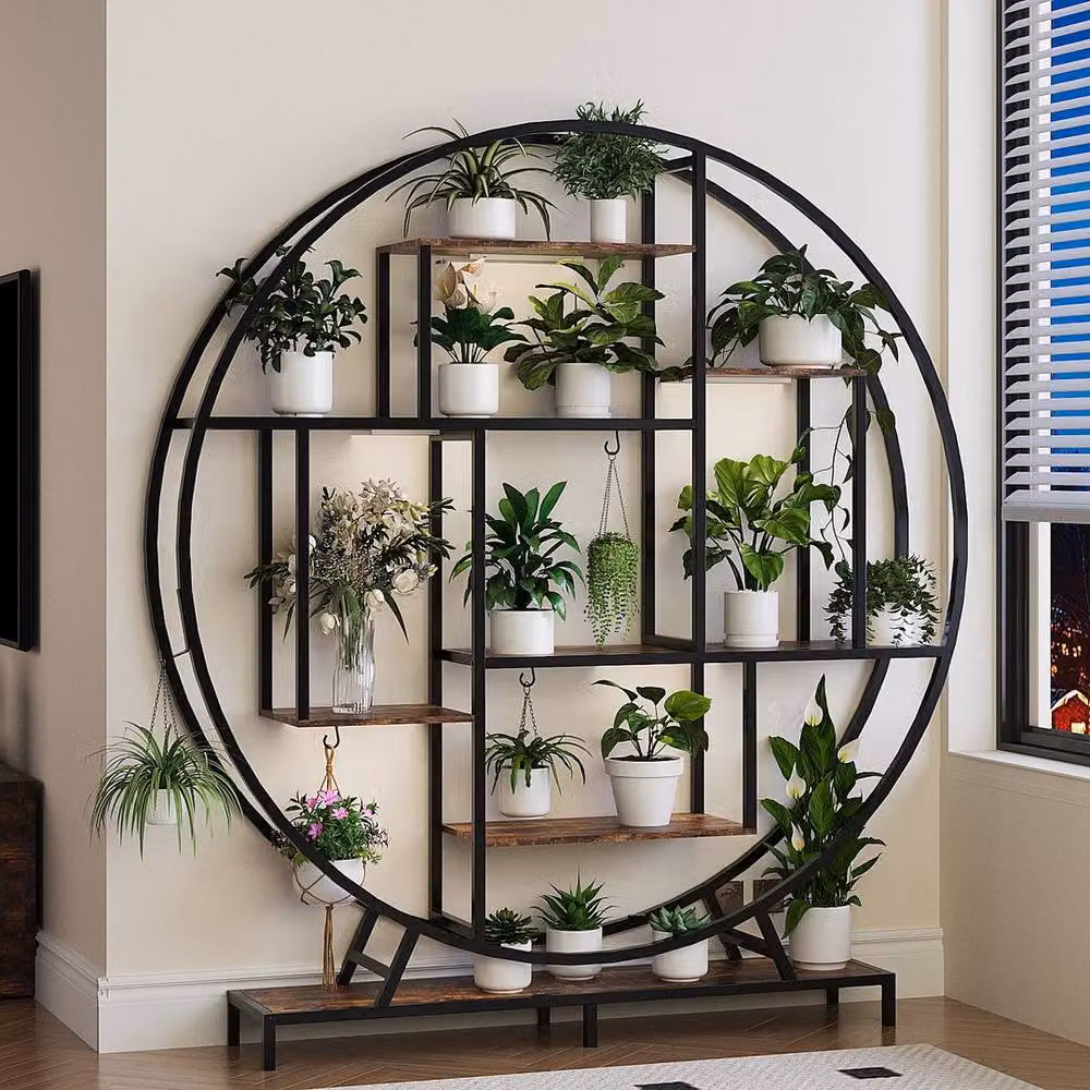 EONLION 7-Tiered Industrial Metal Plant Stand with Grow Light in Brown, W: 120 cm, D: 40 cm, H: 161 cm – 5