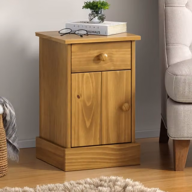Mercers Furniture Antique Brown Rustic Pine Farmhouse Bedside Cabinet with 1 Door and 1 Drawer