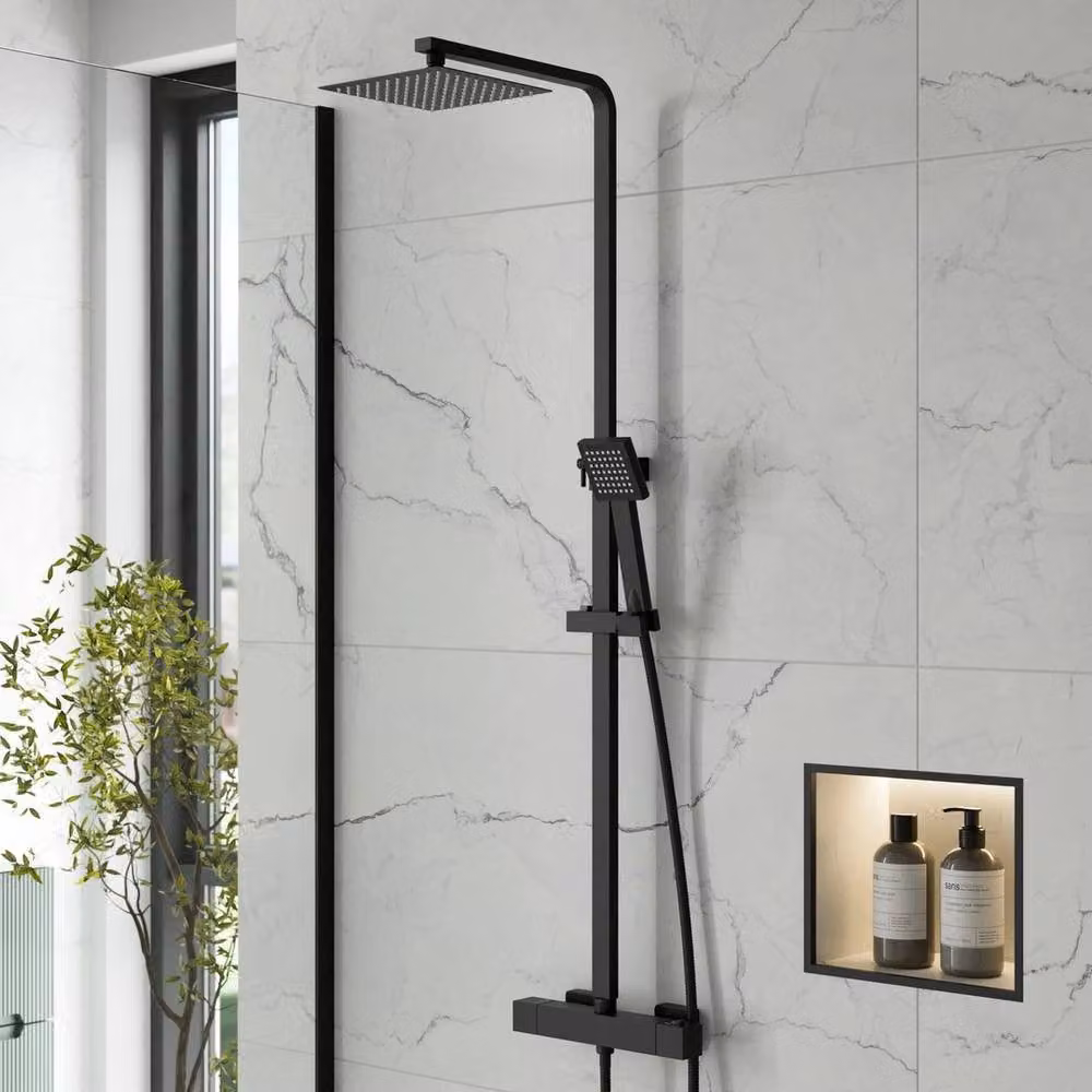SPETLEK Thermostatic Single Lever Rainfall Shower Set in Matt Black, W: 100 cm x D: 40 cm – 2