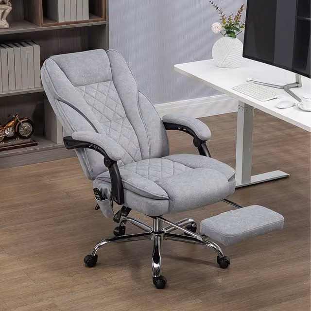 Vinsetto Grey Fabric Executive Massage Office Chair with Footrest and Armrests