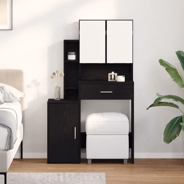 Berkfield Home Modern Dressing Table with LED Mirror in Black Oak
