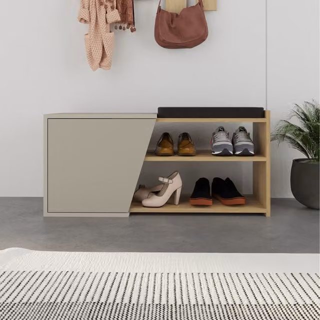 Decortie Fiona Modern Shoe Bench in Sandstone Oak