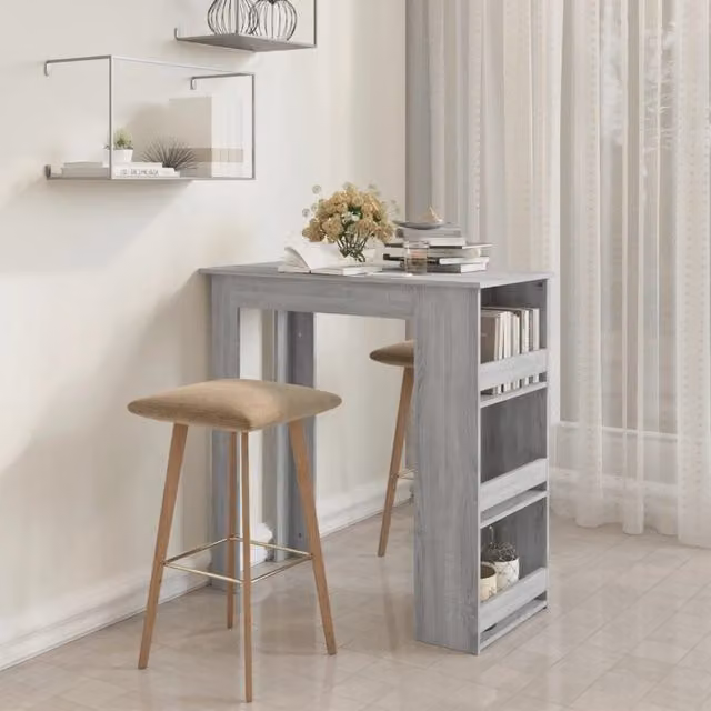 Berkfield Home Bar Table with Storage Rack in Grey Sonoma, W/D/H: 102 x 50 x 103.5 cm – 1