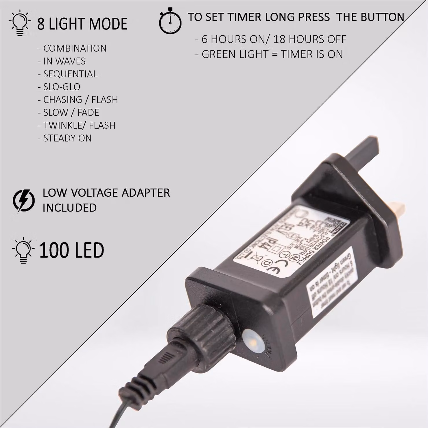 Shatchi 1000 Cool White LED String Lights with Transparent Cable, 100m – 5