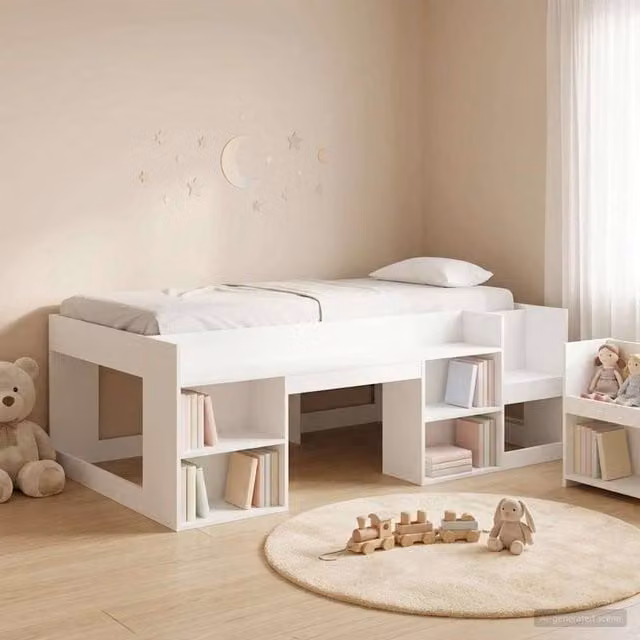 Berkfield Home Kids Bed Frame with Side Compartments and Bedside Shelf, White, W/D/H: 90 x 200 cm, Engineered Wood – 1