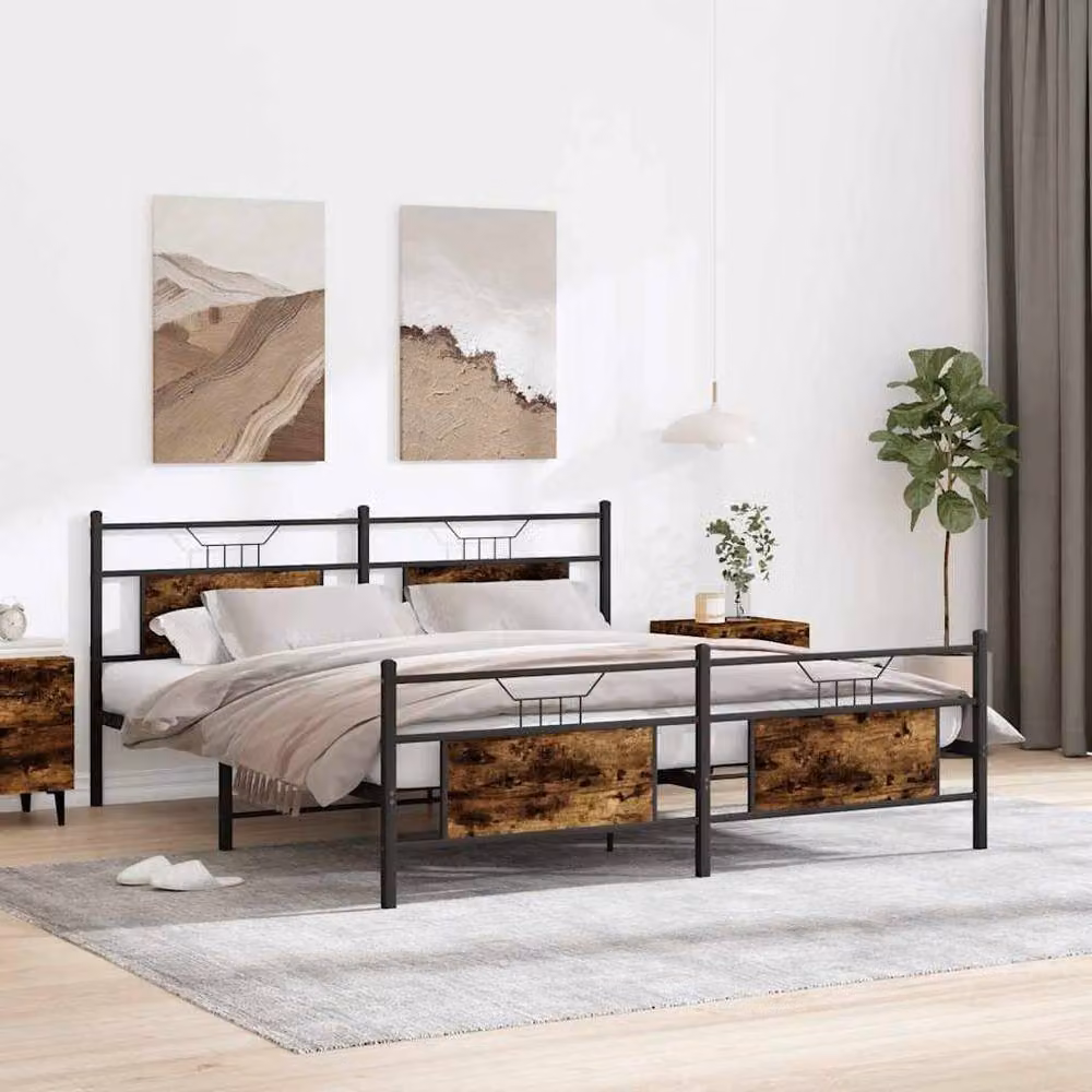 Berkfield Home Metal Bed Frame in Smoked Oak Brown, W: 160 cm, L: 200 cm – 2