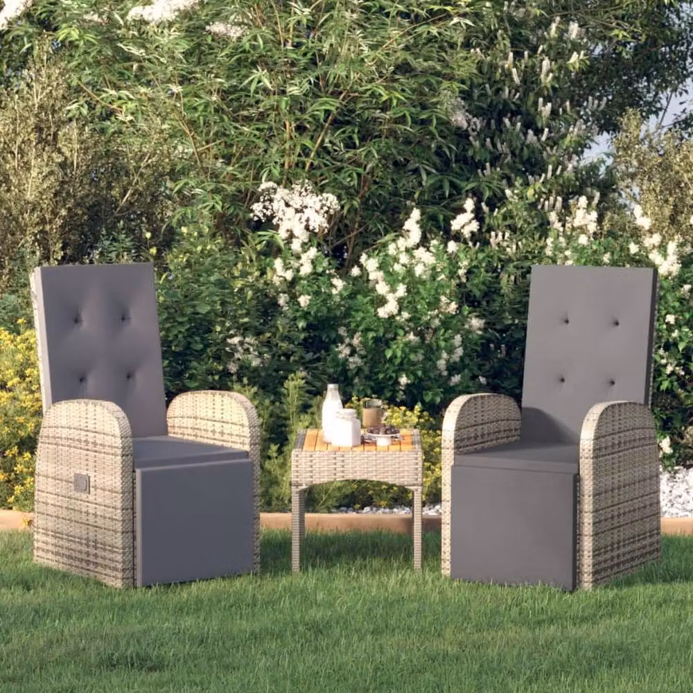 Berkfield Home Reclining Garden Chairs with Cushions, 2 Piece Set, Grey Poly Rattan and Steel – 2