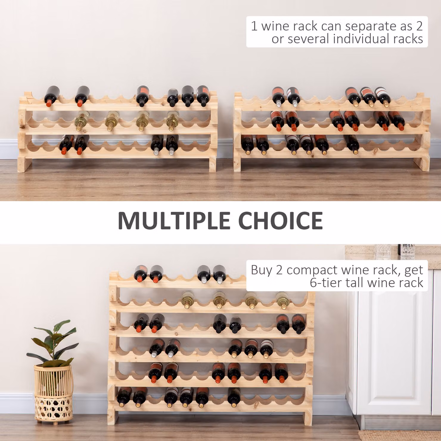 HOMCOM Three-Tier Wooden Wine Rack, 36 Bottle Capacity, Brown – 4