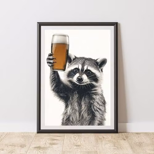 60 Second Makeover Funny Raccoon Drinking Beer Paper Poster, A3