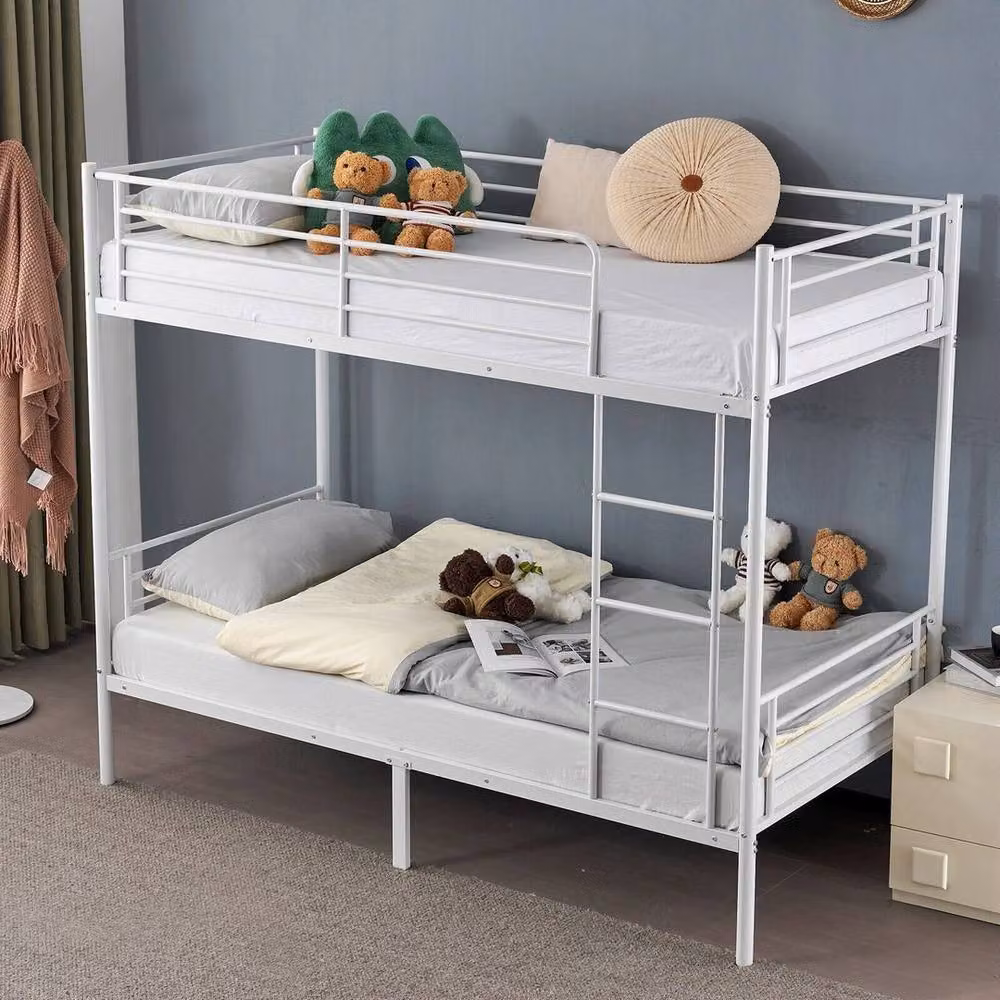 FLAVORA Metal Twin Loft Bunk Bed with Ladder and Guardrail in White – 3