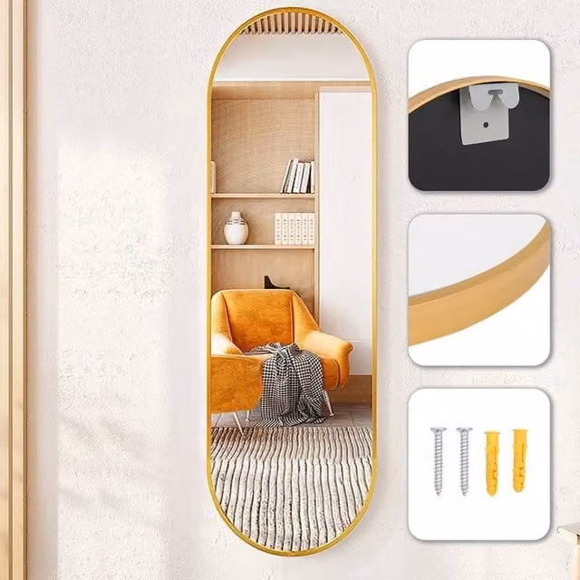 PAWNORA Oval Full Length Wall Mounted Mirror in Gold, W: 50 cm, H: 160 cm – 1
