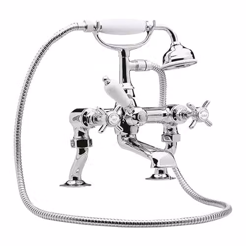 Balterley Dual Crosshead Traditional Bath Mixer Tap with Shower Kit, Chrome, W/D/H: 21.5 x 18.0 x 29.5 cm