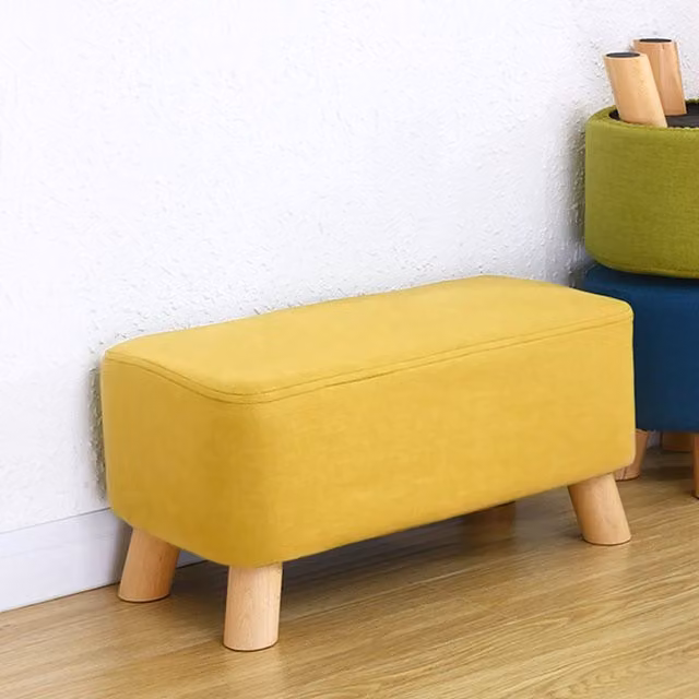 Livingandhome Rectangular Linen Fabric Footstool in Yellow