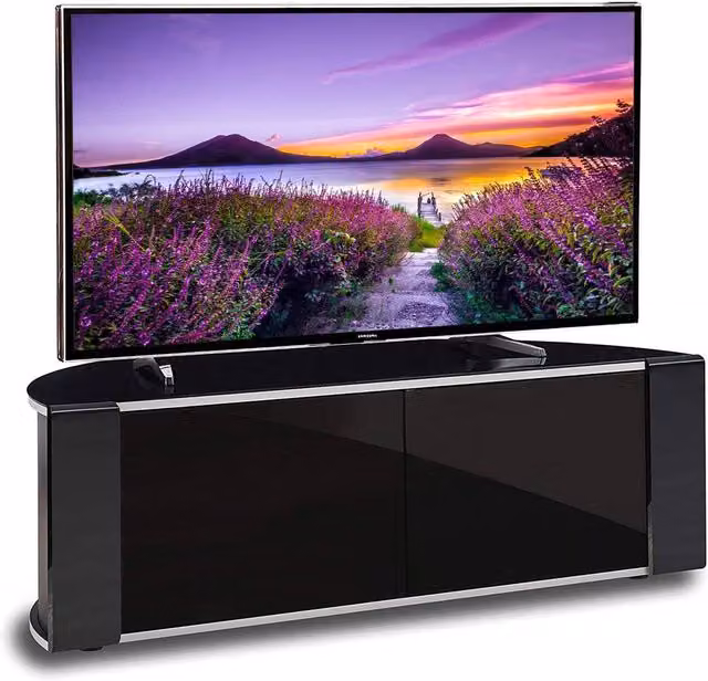MDA Designs Sirius 1200 TV Cabinet in Black with Glass Details, W: 120 cm, D: 51 cm, H: 44 cm – 1