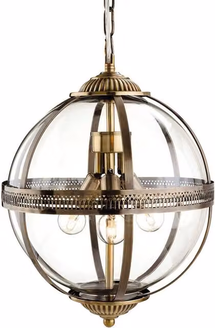 Firstlight Mayfair 3 Light Spherical Ceiling Pendant in Antique Brass with Clear Glass and E14 Sockets