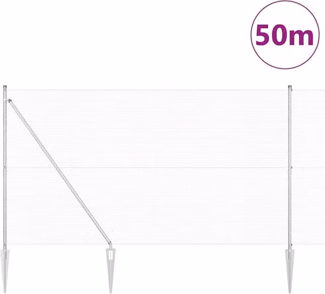 Berkfield Home Modern Welded Wire Fence with 13 Spike Posts, Galvanised Steel, Silver, W: 50 m, H: 1.5 m – 1