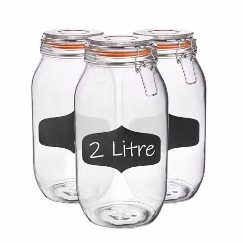 Argon Tableware Set of 6 Transparent Glass Storage Jars with Airtight Clip Lids, 2L – 1