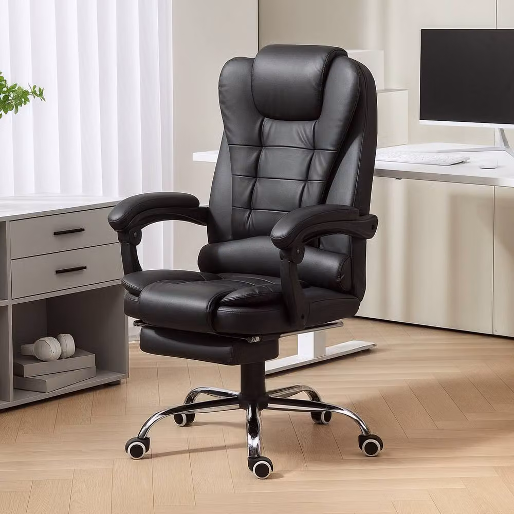 STILVORA Black Synthetic Leather Executive Office Chair with Footrest and Headrest – 2
