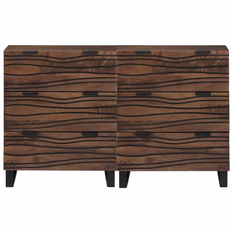 Berkfield Home Set of 2 Rustic Mango Wood Sideboards in Brown with Storage Drawers