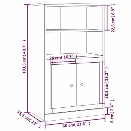 vidaXL Modern Highboard in Smoked Oak, Brown, W/D/H: 60 x 35.5 x 103.5 cm – 3