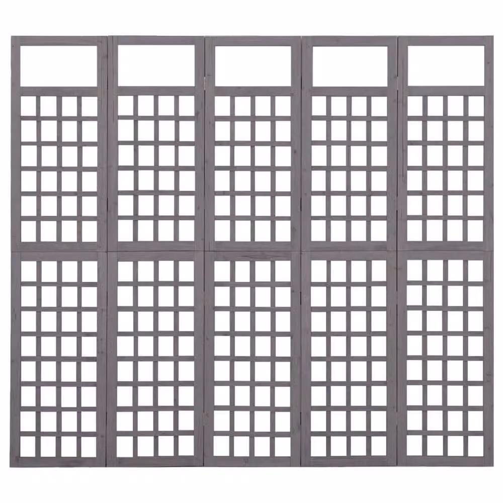 Berkfield Home 5-Panel Solid Fir Wood Room Divider Trellis in Grey, W/H: 201.5 x 180 cm – 2