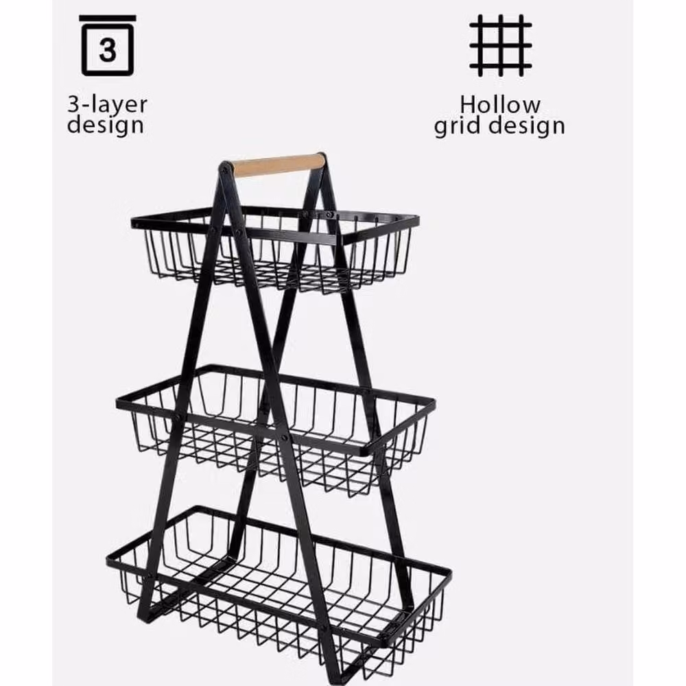 Kelvenix 3-Tier Fruit Stand and Basket in Black – 2