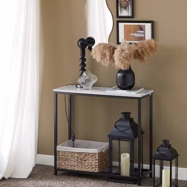 SoBuy Modern Abstract Marble Effect Side Table in Black