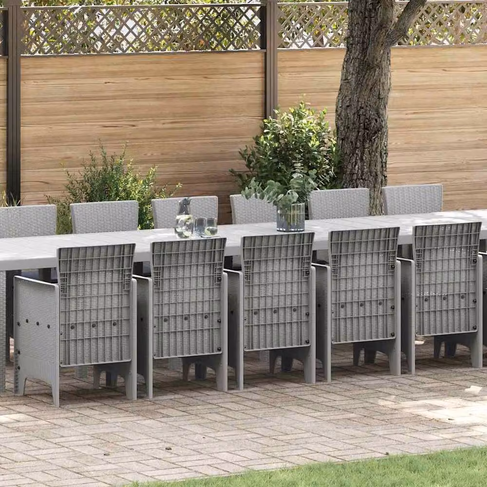 Berkfield Home Traditional 17 Piece Polyrattan Garden Dining Set with Light Grey Cushions – 2