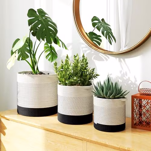 Outsunny 3-Piece Set of Round White Cotton and Plastic Plant Pots, Diameter: 30 cm – 6