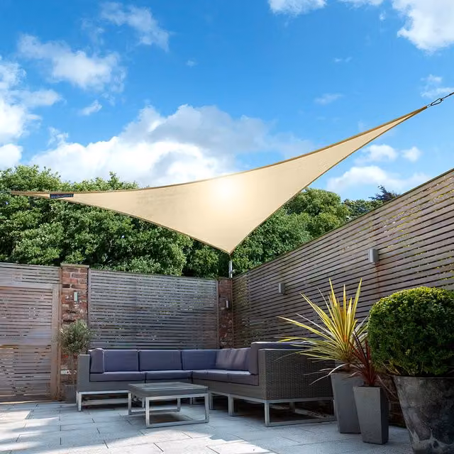Kookaburra Waterproof Triangle Sun Shade Sail, Sand, UPF 50
