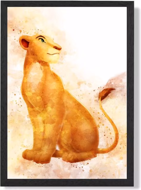 ARTZE Nala Watercolour Lion King Framed Print, Orange and Black Frame