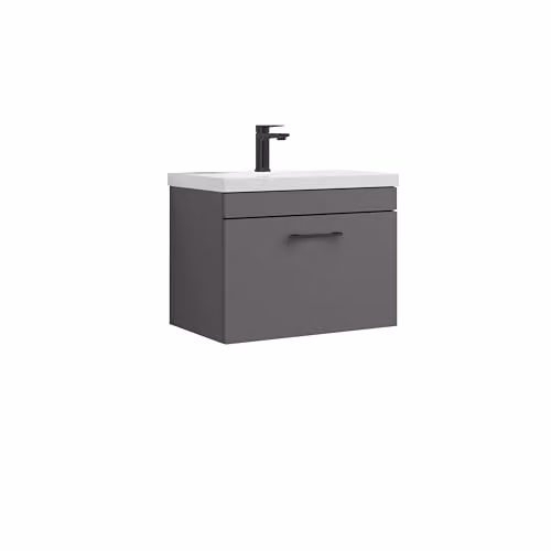 Balterley Modern Glossy Grey Wall Mounted Single Drawer Bathroom Vanity Unit with Basin W/D/H: 60 x 39 x 47.1 cm – 4
