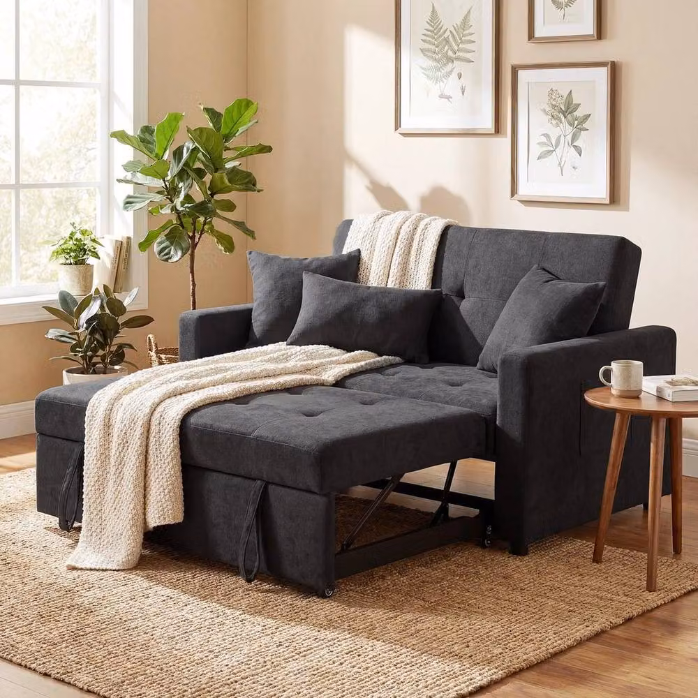 FORGEVIO 2 Seater Convertible Sofa Bed in Black with Scatter Cushions – 4