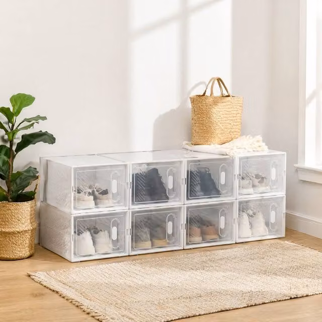 STILVORA Shoe Storage Boxes Set of 8 with Magnetic Doors in White and Transparent – 1