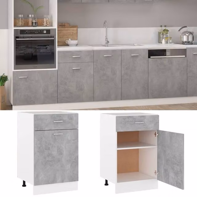 Berkfield Home Drawer Bottom Cabinet in Concrete Grey, W: 50 cm, D: 46 cm, H: 81.5 cm – 1