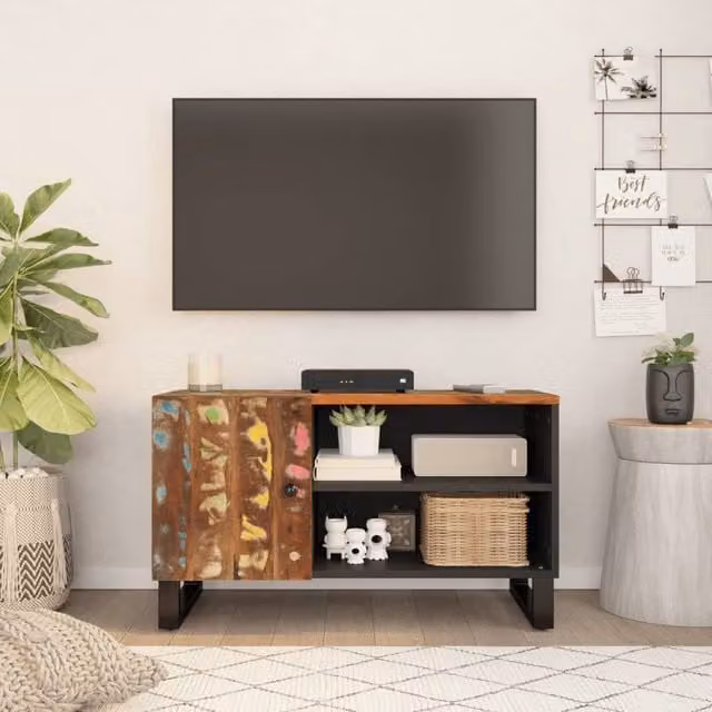 Berkfield Home Industrial TV Cabinet in Brown, Made from Reclaimed and Engineered Wood, W/D/H: 80 x 33 x 46 cm – 1
