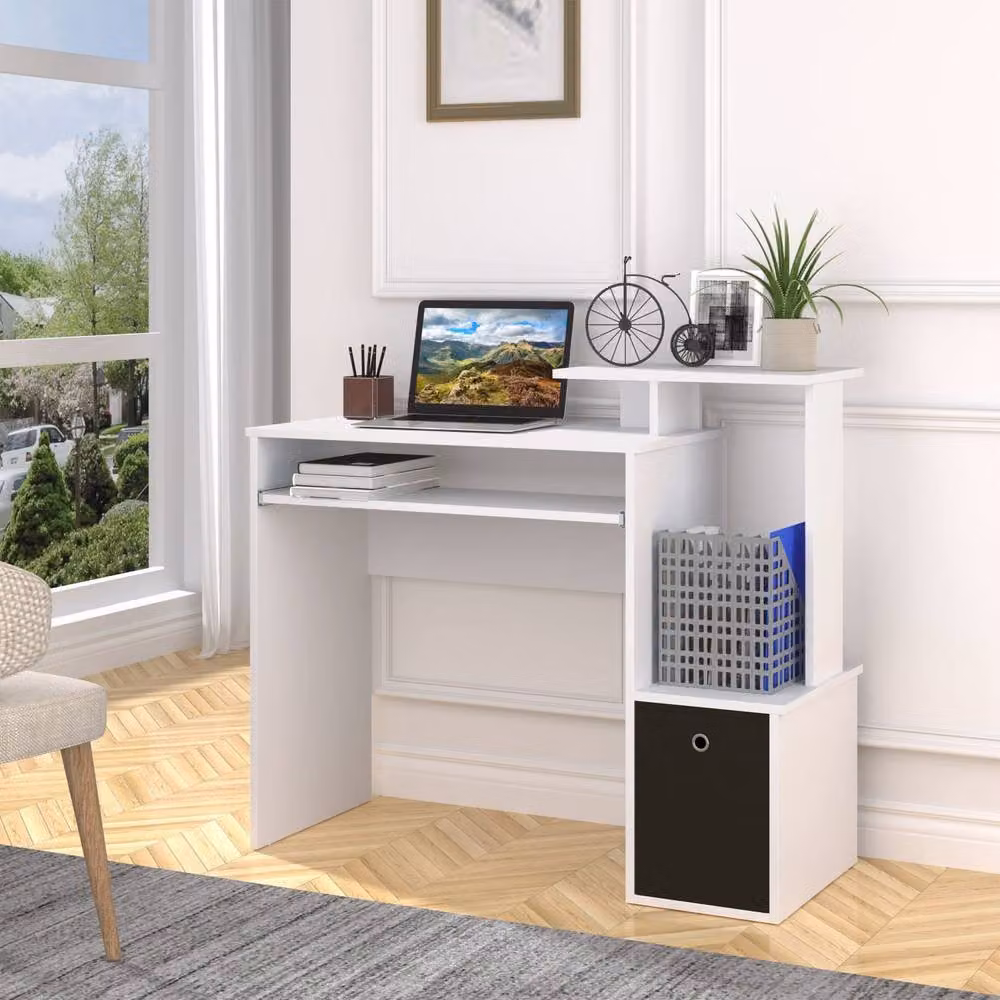 Wyld Haus Tono White Home Office Computer Desk with Sliding Keyboard Tray – 3
