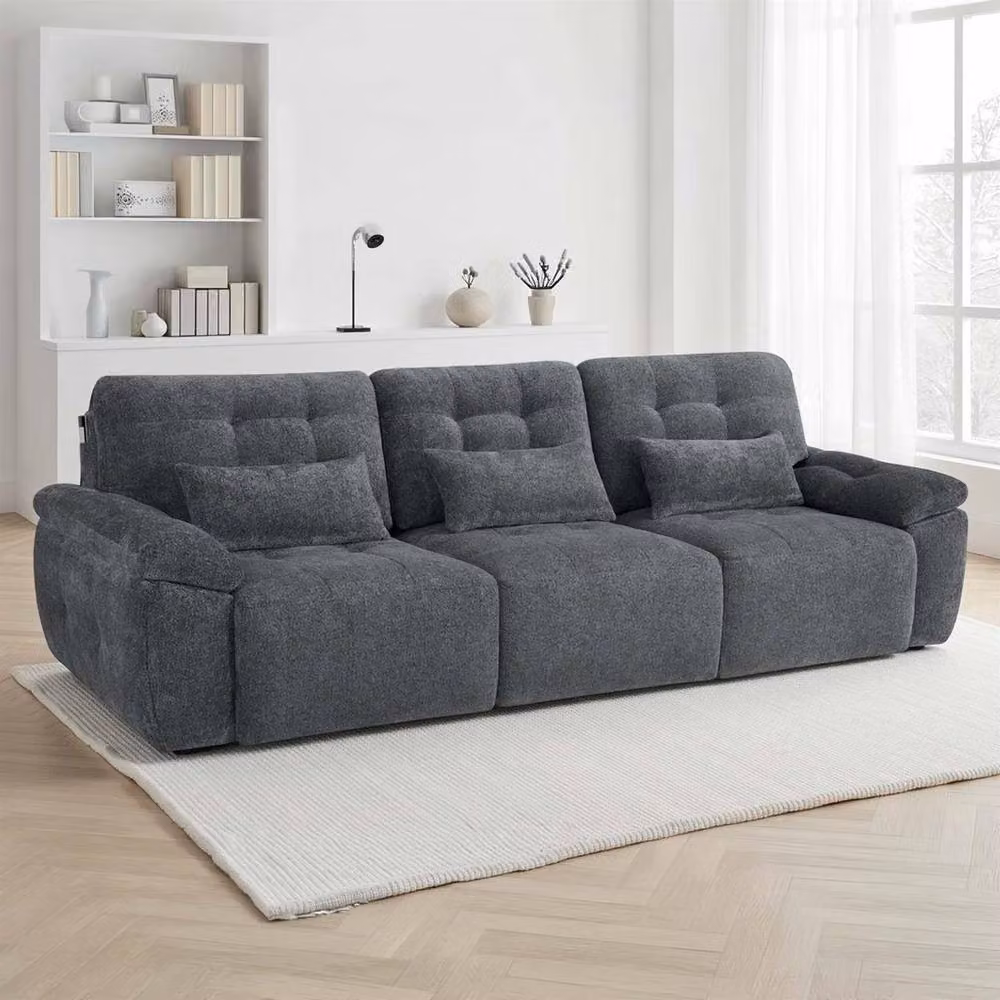 Furnishings For Less UK Drayton Grey 3 Seater Electric Sofa Bed with Power Sliding Seats and Fabric Upholstery W: 278 cm, D: 106 cm, H: 106 cm – 2